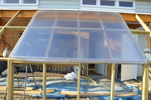Two panels with angled ridge cap applied